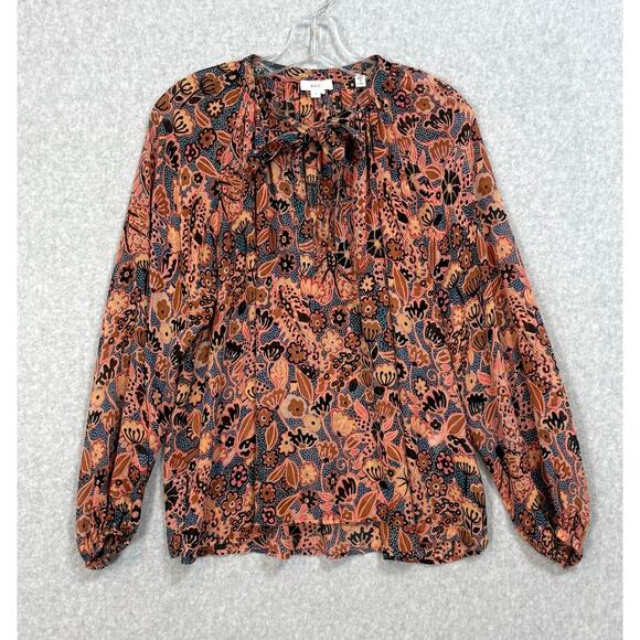 A.L.C. 100% Silk Blouse Size 6 Dark Floral Sheer Career Day to Night Elegant - Picture 1 of 16